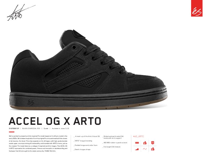 és Arto x Accel OG Shoe - Black/Charcoal – Pro Skateboards