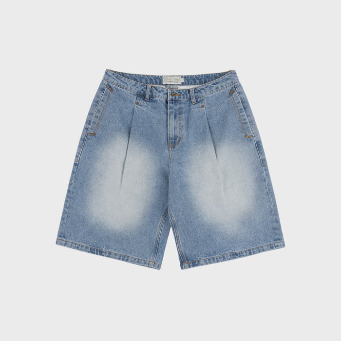 Dime Pleated Denim Shorts - Blue Washed