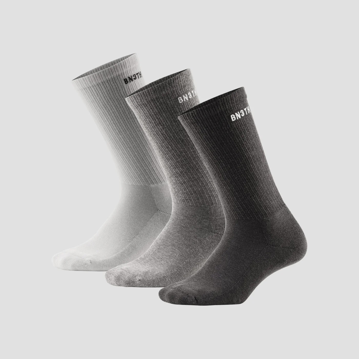 BN3TH Classic Crew Sock 3 Pack - Black/Grey/White