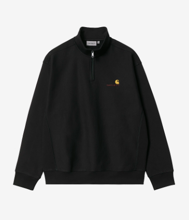 Carhartt WIP Half Zip American Script Crewneck Sweater - Black