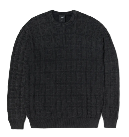 Huf Interlaced Jacquard Overdyed Crewneck Sweater - Black