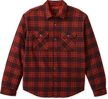 Brixton Bowery Quilted Flannel Shirt - Bright Red/Mahogany