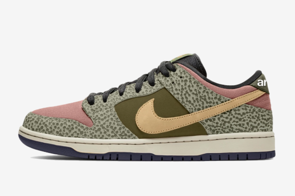 Nike SB Dunk Low Pro QS Shoe - Khaki/Amber Brown-Rough Green-Rust/Pink (Arts-Rec)