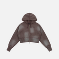 Dime Cropped Zip Hooded Sweater - Brown Washed