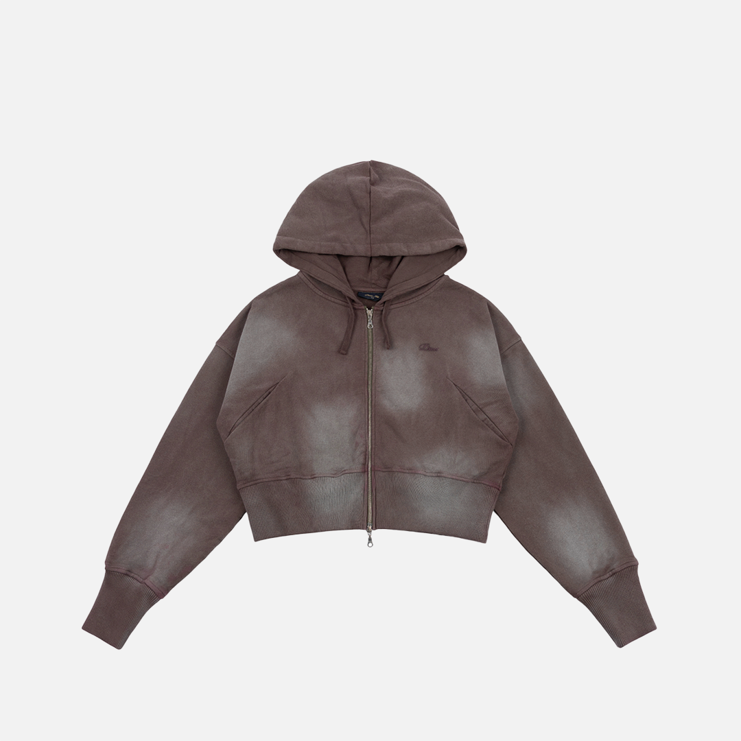 Dime Cropped Zip Hooded Sweater - Brown Washed