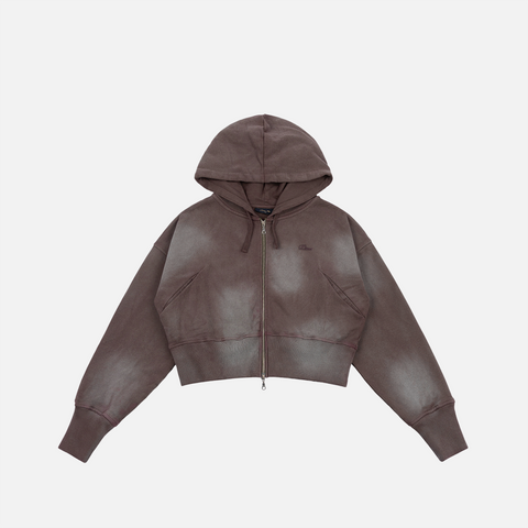 Dime Cropped Zip Hooded Sweater - Brown Washed