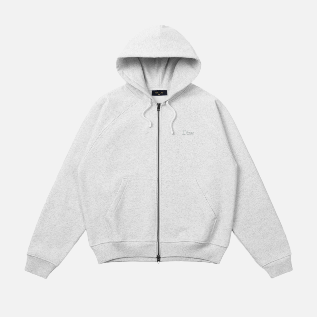 Dime Classic Small Logo Zip-Up Hooded Sweater - Ash