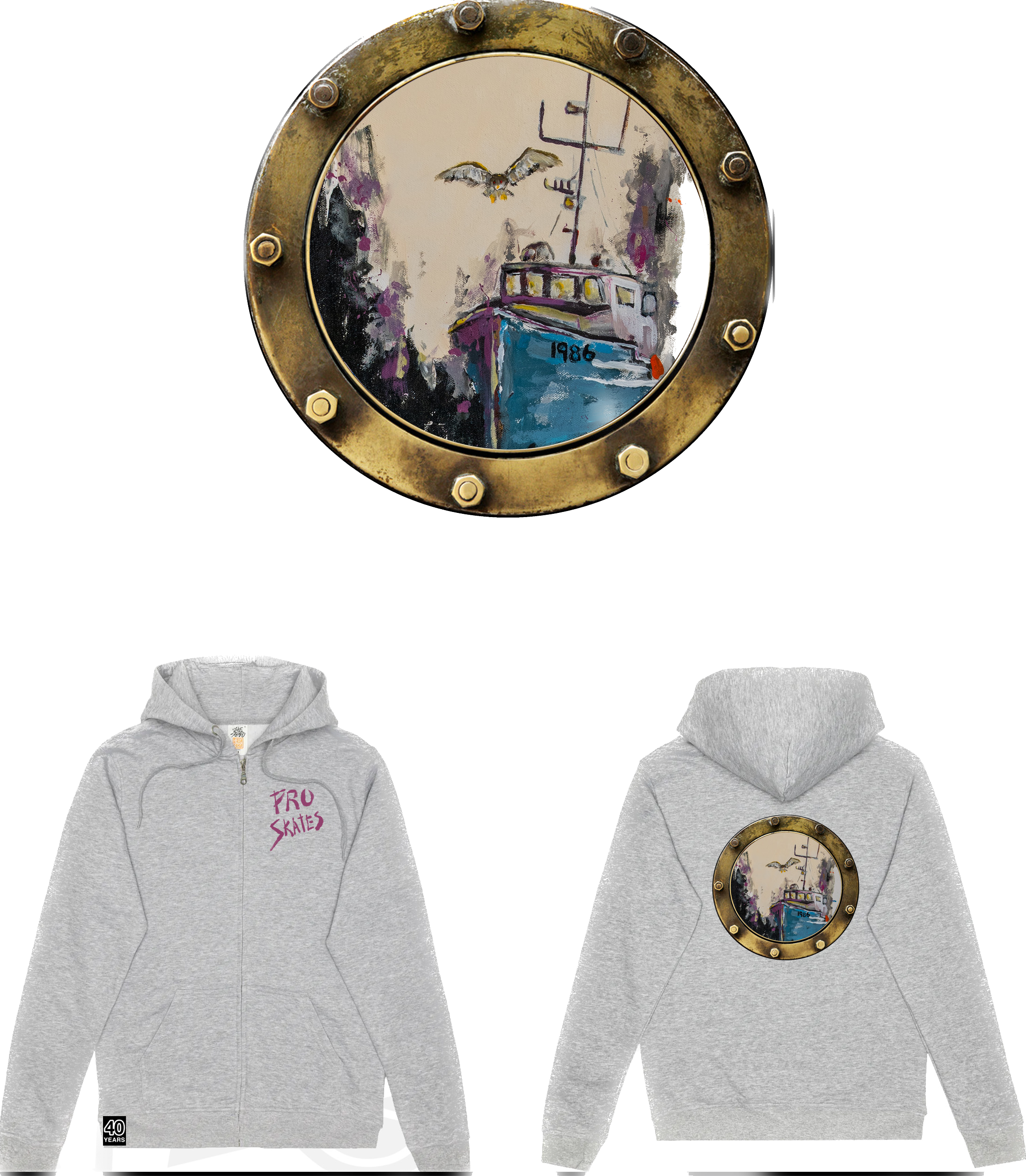 Pro Skates 40th Josh G. Porthole Zip Hooded Sweater - Sport Grey