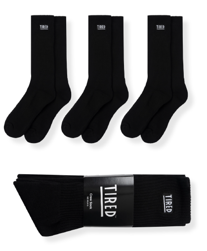Tired OG Logo 3 Pack Crew Socks - Black