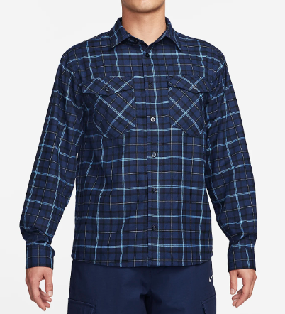 Nike SB Flannel Woven Button Up L/S Shirt - Midnight Navy/Obsidian